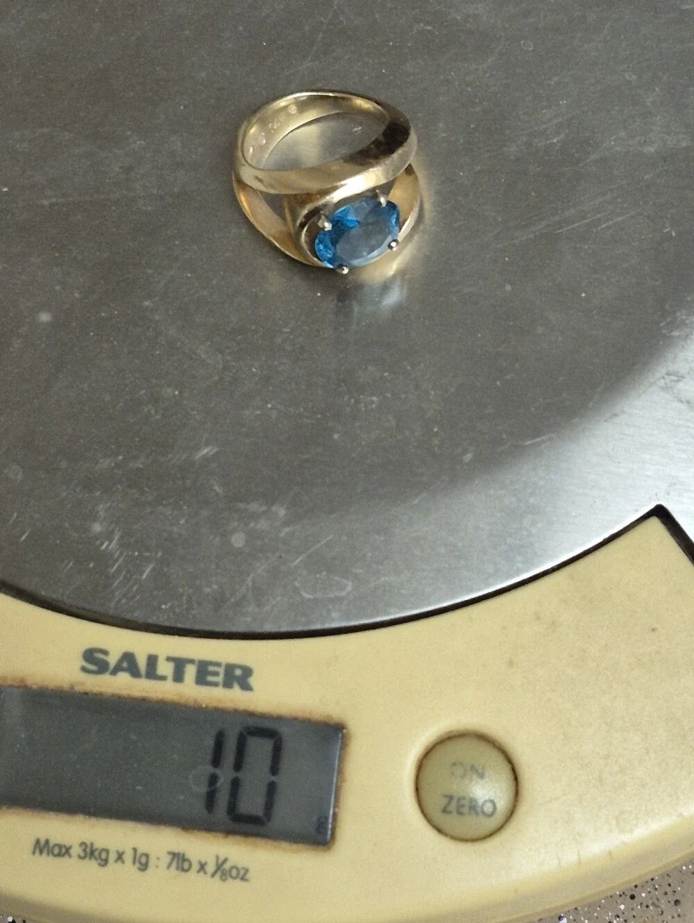 🌙Vintage 14k Blue Topaz Modernist Ring Sz 7 In Box